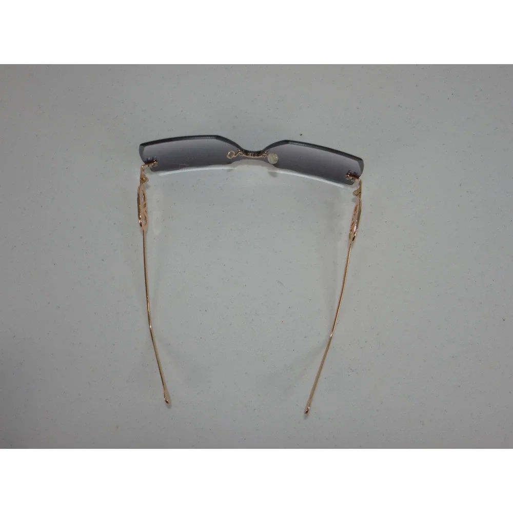 Womens Oversized Frameless Sunglasses Purple Gradient Gold Logo Temples 3768